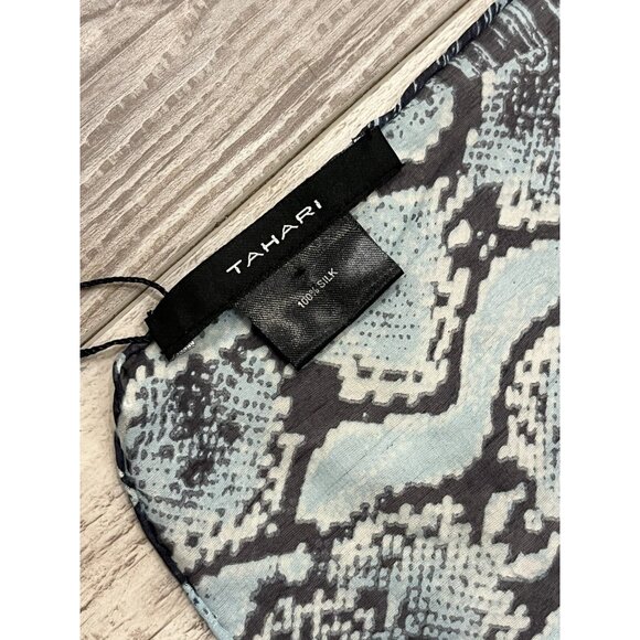 Tahari 100% Silk Scarf Python Print Split Blue Black Rectangle NWT - Picture 2 of 9